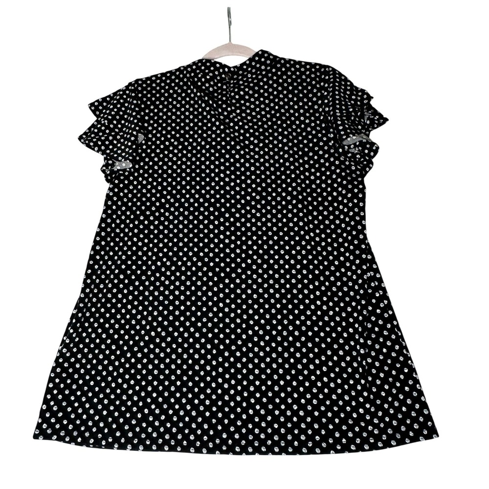 Adrianna Papell Polka Dot Flutter Sleeve Blouse Black White Ruffle Neck NWT L - Picture 3 of 7